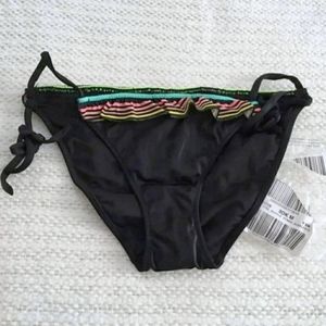 New Victoria's Secret Black Stripe Ruffle Bikini Bottom Sz M